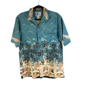 Styled by RJC Made In Hawaii Mens Surfboard & Palm Tree Print Hawaiian Shirt M